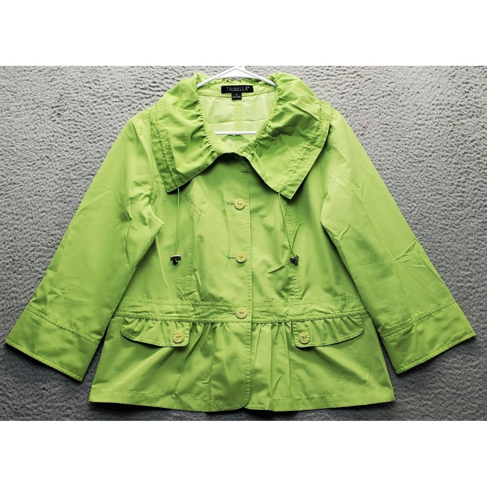 Tribella Jacket Womens 10 Green Wind-Resistant Drawstring Collared‎ Button-Front
